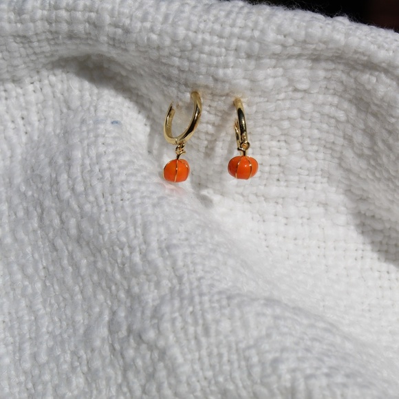 Sterling Silver Pumpkin Gold Hoop Earrings - Picture 3 of 12